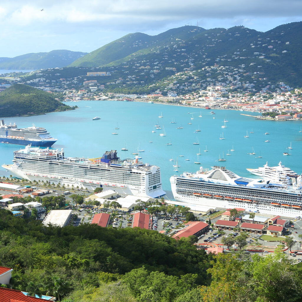 view of peter mountain where campgrounds are located and the harbor